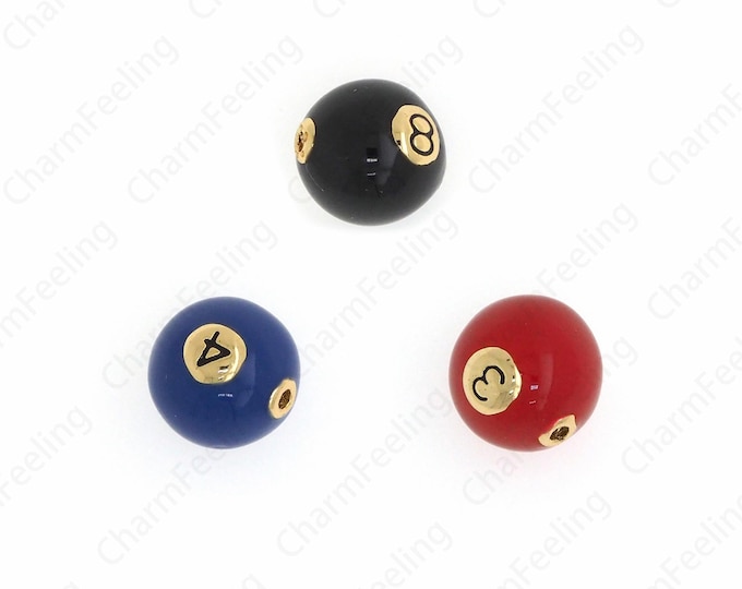 Billiard Ball Spacer Beads, 18K Gold Filled Ball Spacer Beads, Numbered 8 Ball Beads, Enamel Charms, DIY Jewelry Supplies, 10.5x10.5mm