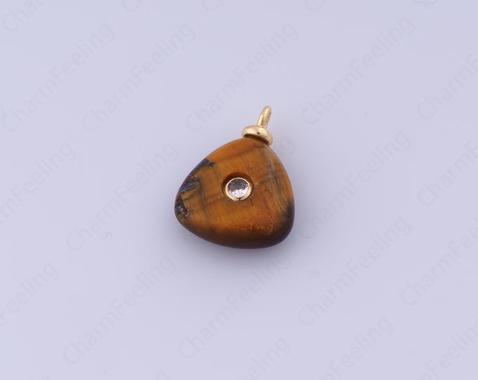 Natural Tiger Stone Pendant,Diamond Shape Charm,18K Gold Filled Gem Pendant,DIY Jewelry Supplies,20x15.4x5.7mm