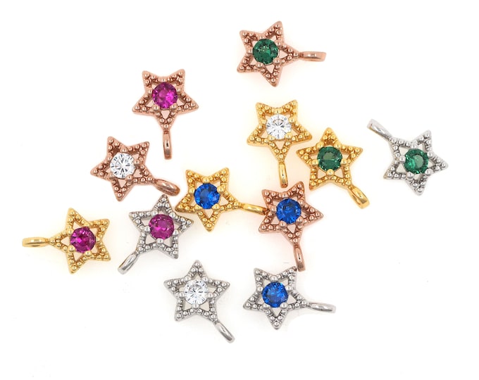 diamond star pendant,solid gold star, DIY necklace, jewelry bracelet accessories  10*8*4mm 1pcs