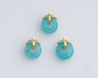 Perline distanziatrici in pietra naturale, perline piatte, perline per collane riempite in oro 18 carati, perline per gioielli, accessori per la creazione di gioielli fai da te, 13x5,3 mm