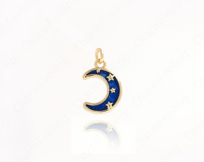 Enamel Blue Moon Pendant,18K Gold Filled Moon Pendant,Crescent Pendant, Moon Pendant,DIY Jewelry Supplies,15.5x9.5x2mm