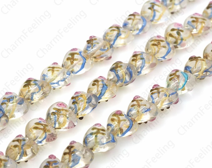 Gold Foil Glass Beads,Heart Glass Spacer Beads,Murano Spacer Beads,Necklace Beads,Heart Spacer Beads,DIY Beading Supplies,15mm