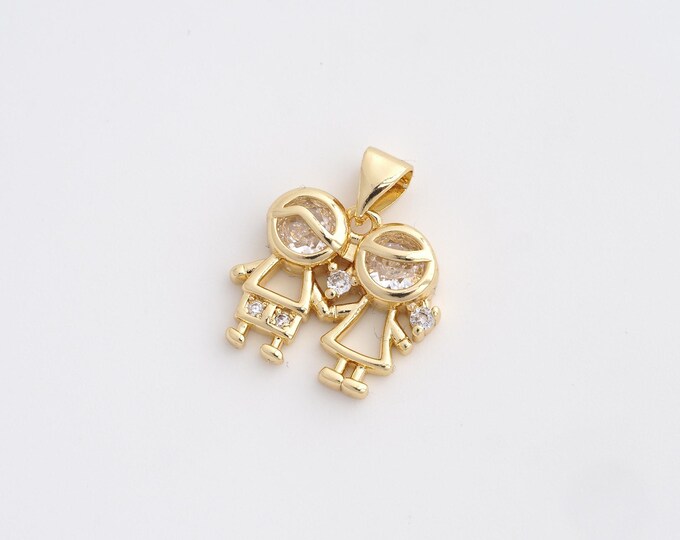 CZ Couple Pendant,Boy Pendant,18K Gold Filled Girl Charm,DIY Jewelry Accessories,20x17.6x4.2mm