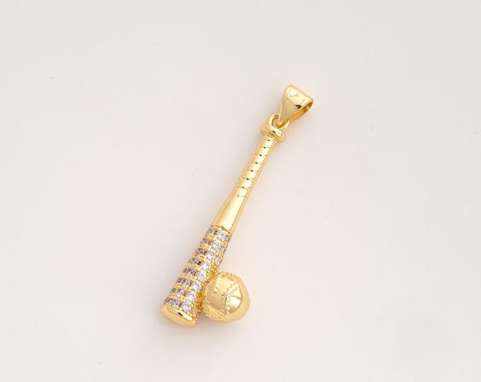 CZ Baseball Bat Pendant,Baseball Pendant,18K Gold Filled Sports Charm,DIY Jewelry Accessories,39x10.5x7mm