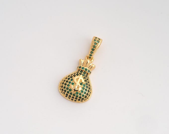 CZ Money Bag Pendant,Money Bag Pendant,18K Gold Filled Money Bag Charm,DIY Jewelry Accessories,25x12.3x4.2mm