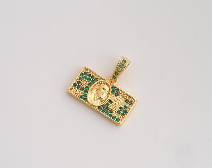 CZ Dollar Pendant,Money Pendant,18K Gold Filled Dollar Charm,DIY Jewelry Accessories,17x17.3x2mm