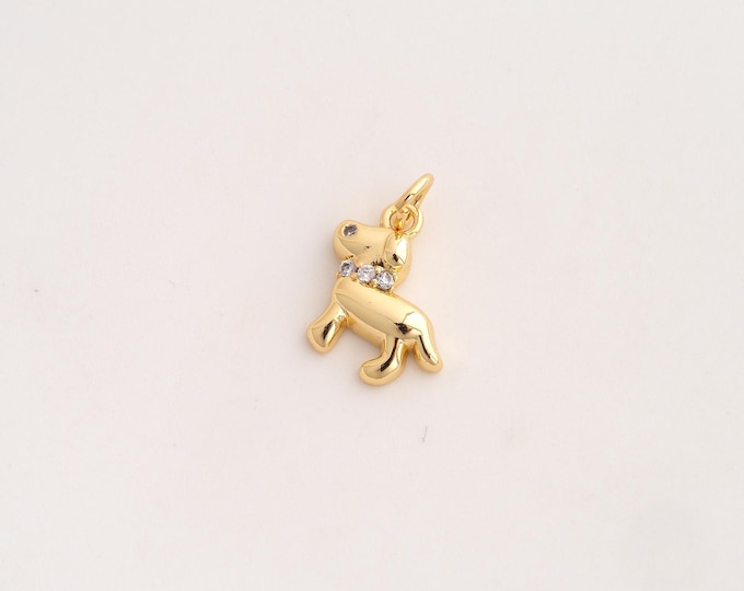 CZ Dog Pendant,Animal Pendant,18K Gold Filled Dog Charm,DIY Jewelry Accessories,17.2x13.5x3.3mm
