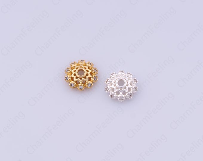 18K Gold Filled Flower Bead Caps,Pearl Caps,Round Bead Caps,Flower Caps,Spacer Jewelry, Brass Caps, DIY Gold Jewelry Making,9.7x3mm