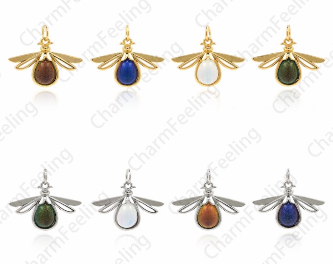 Micropavé CZ Dragonfly Pendant, Insect Charm, 18K Gold Filled Wings Necklace, Flying Charm, DIY Jewelry Making Supplies, 18.5x22.5x4.3mm