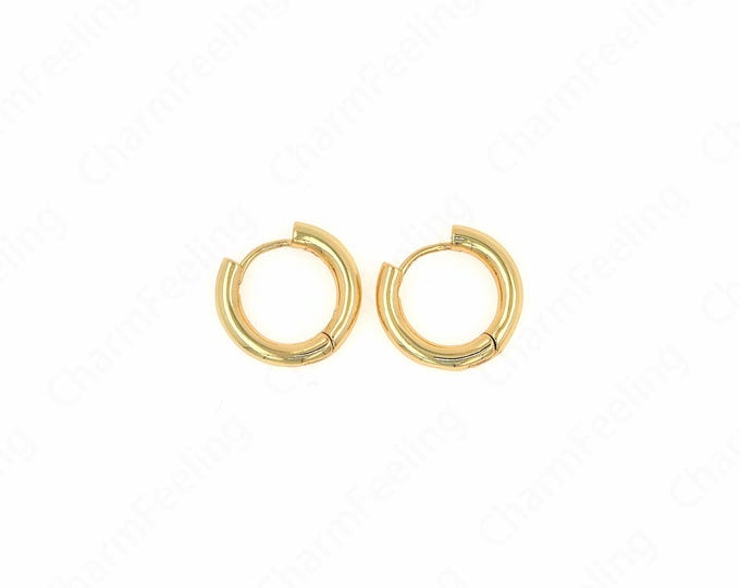 Pierced Earrings, Frosted Earrings, 18K Gold Filled Round Earrings, Gift for Her, Thick Hoop Earrings, 19.6x19.6x3.4mm