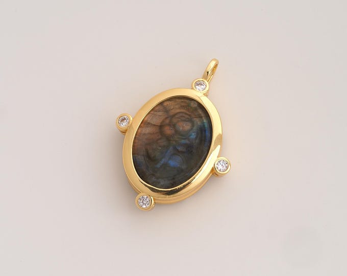 CZ Oval Pendant,Oval Pendant,18K Gold Filled Oval Charm,DIY Jewelry Accessories,33.8x24x6.3mm