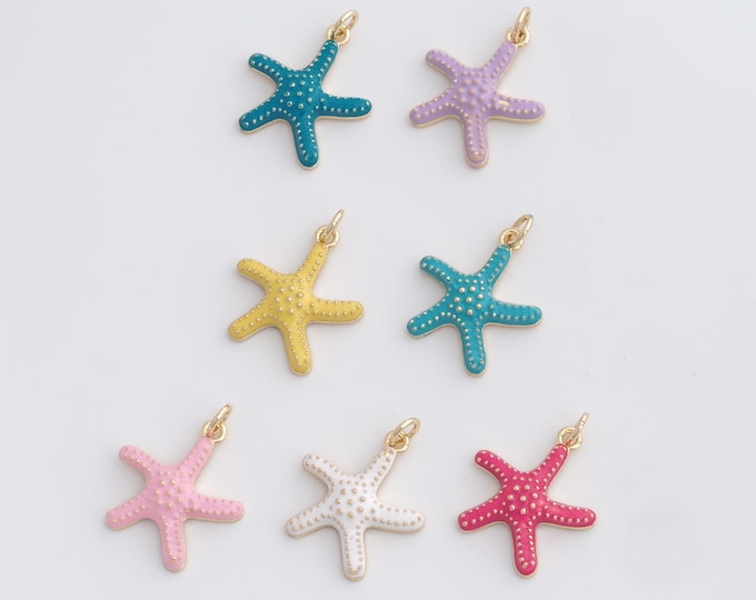 Enamel Starfish Pendant, Ocean Charm,Nautical Charm, 18K Gold Filled Starfish Necklace, Starfish Charm, DIY Jewelry Supplies, 23.5x18x3.6mm