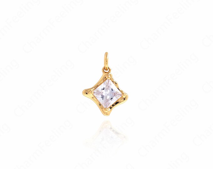 Gold Rhombus Pendant,18K Gold Filled Square Necklace,Gift For Her,18K Gold Filled Rectangular Charm,DIY Jewelry Supplies,16.8x12.2x3.8mm
