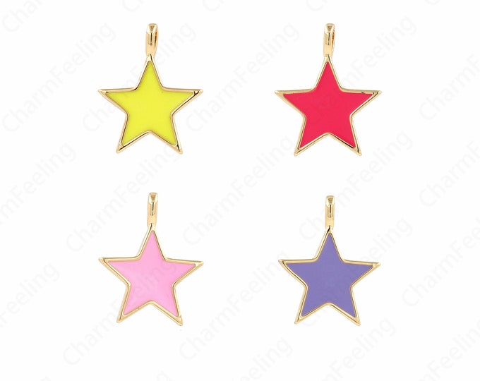 Star Charm, Polaris Charm, Pentagram Pendant, Enamel Charm, 18K Gold Filled Pentagram Charm, DIY Jewelry Supplies, 27x17x2.5mm
