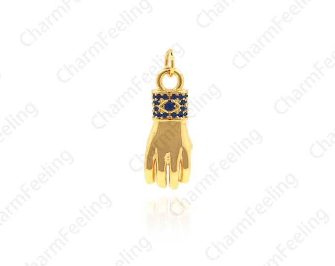 CZ Fist Pendant, Micro Pave Gesture Necklace, Hand Charm, Simple Necklace, DIY Jewelry Making Supplies 25.9x8.6x5.2mm 1pcs