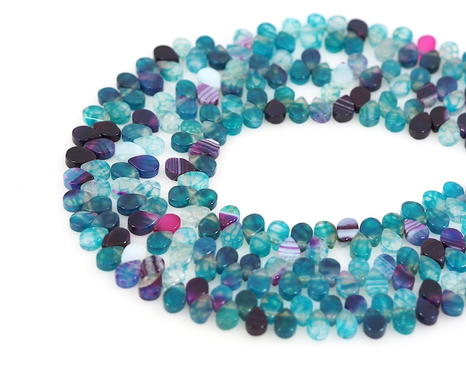 Blue Teardrop Gemstone Beads, Flat Piece Natural Stone Chain, Drop-Shaped Gemstone Chain,Gemstone Necklace, DIY Bracelet Accessories, 6x8mm