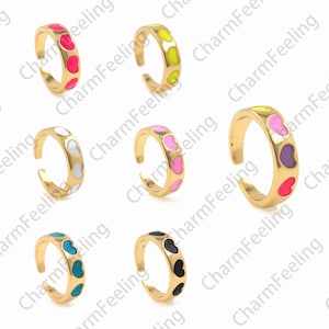 18K Gold Filled Enamel Love Heart Ring, Enamel Heart-Shaped Ring, Heart-Shaped Jewelry, Enamel Jewelry, Gold Open Ring, Adjustable Ring