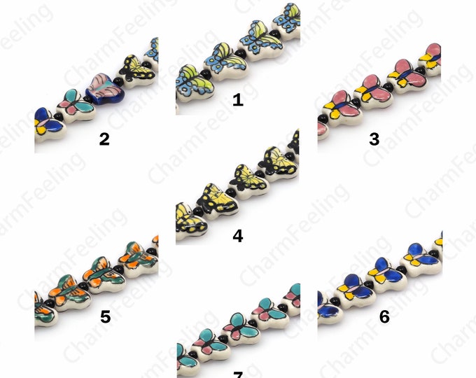 Ceramic Butterfly Beads, Glazed Ceramics, Hand-Painted Ceramics, Butterfly Spacer Beads, DIY Jewelry Supplies, 17x13x5.5mm