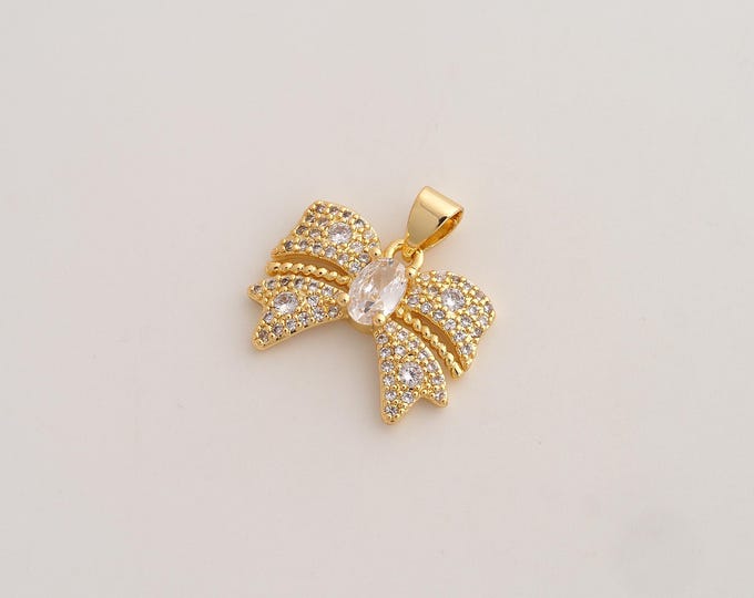 CZ Bow Pendant,Tie Pendant,18K Gold Filled Bow Charm,DIY Jewelry Accessories,18.8x18.8x4mm