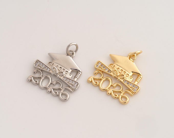 CZ 2026 Doctoral Cap Pendant,Diploma Scroll Pendant,18K Gold Filled Doctoral Cap Charm,DIY Jewelry Accessories,22.2x18.7x2.4mm