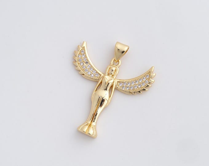Angel Pendant,18K Gold Filled Angel Necklace, Cupid Charm, Cupid Necklace, DIY Jewelry Supplies, 30.7x27x3.4mm