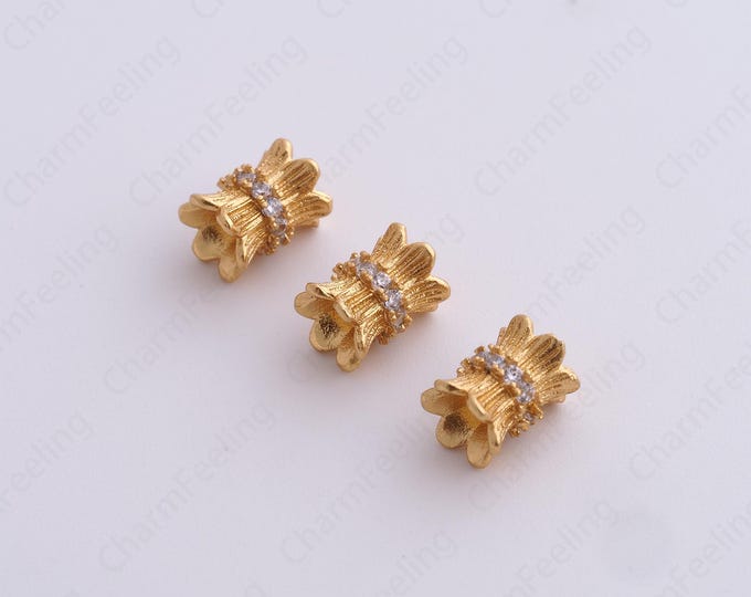 Gold Flower Spacer Beads, 18K Gold Filled Tube Beads,Dainty Flower Bracelet Necklace Spacer Beads, DIY Jewelry Supplies,7.3x5.5mm
