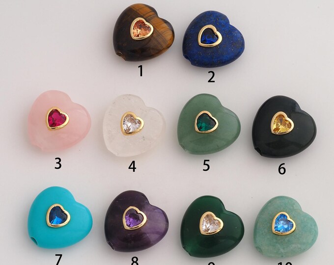 18K Gold Filled Natural Stone Spacer Beads,Energy Stone Beads,Heart Beads,DIY Jewelry Supplies,20x19.6x10mm Hole 3.3mm