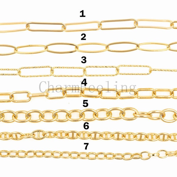 Chaîne géométrique en laiton brut, choisissez pieds longueur Raw Brass Soldered Chain, Flat Link Gold Chain 1 mètre