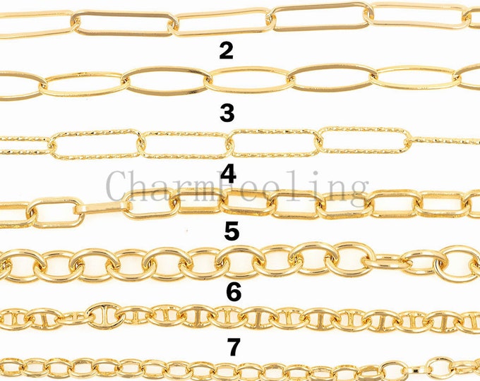 Geometric Raw Brass Chain,Choose Length feet Raw Brass Soldered Chain,Flat Link Gold Chain 1 meter