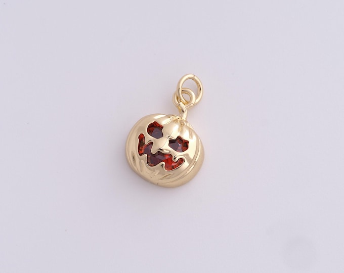 Pumpkin Charm Pendant 18K Gold Filled Jack O Lantern Halloween Pendant for DIY Jewelry Making,19.2x12.2x5.7mm