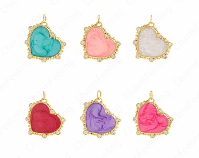 Enamel Heart Charm,Enamel Heart-Shaped Pendant, Heart-Shaped Necklace, Enamel Charm DIY Jewelry Making Accessories 25.5x22x2.5mm