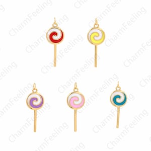 Lollipop Pendant, Candy Charm, Enamel Charm, 18K Gold Filled Candy Necklace, Lollipop Necklace, DIY Jewelry Supplies, 27x10x1.5mm