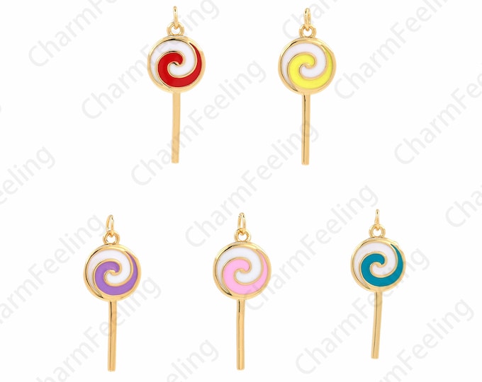 Lollipop Pendant, Candy Charm, Enamel Charm, 18K Gold Filled Candy Necklace, Lollipop Necklace, DIY Jewelry Supplies, 27x10x1.5mm