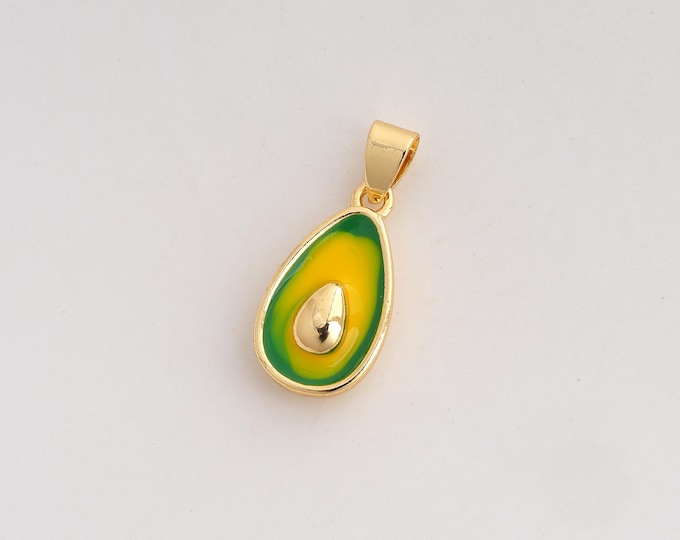 Enamel Avocado Pendant,Fruit Pendant,18K Gold Filled Avocado Charm,DIY Jewelry Accessories,25.5x11.5x5mm