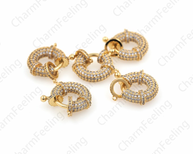 Micro-Pave Round Spring Clasp, Nautical Clasp, Wheel Clasp, CZ Necklace Clasp, DIY Jewelry  21x26.3x7.1mm 1pcs