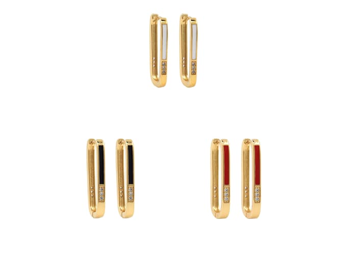 Rectangular Earrings,18K Gold Filled Hollow Earrings,Micropavé CZ Square Hollow Earrings,A Gift For Her,Multi-Zircon Earrings