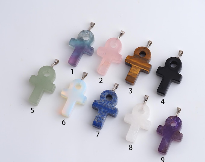 Natural Stone Pendant,Ankh Cross Gemstones Charms,Egyptian Gemstones Charm,DIY Jewelry Accessories,37.5x19.6x7.6mm