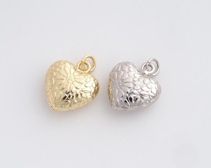 Heart Charm,Puffed Heart Pendant, 18K Gold Filled Love Necklace,DIY Jewelry Accessories,20.3x15.2x7.6mm