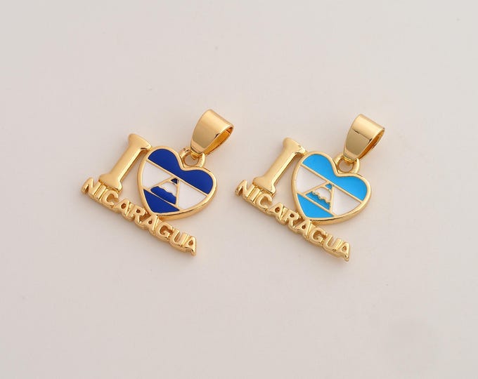 Enamel I Love Nicaragua Pendant,Nicaragua Pendant,18K Gold Filled Heart Flag Charm,DIY Jewelry Accessories,19x18.6x1.8mm