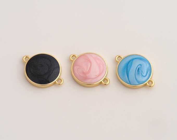 Round Medal Connector,Enamel Medal Connector,18K Gold filled Round Connector,DIY Bracelet Accessories, 19x14x3.3mm