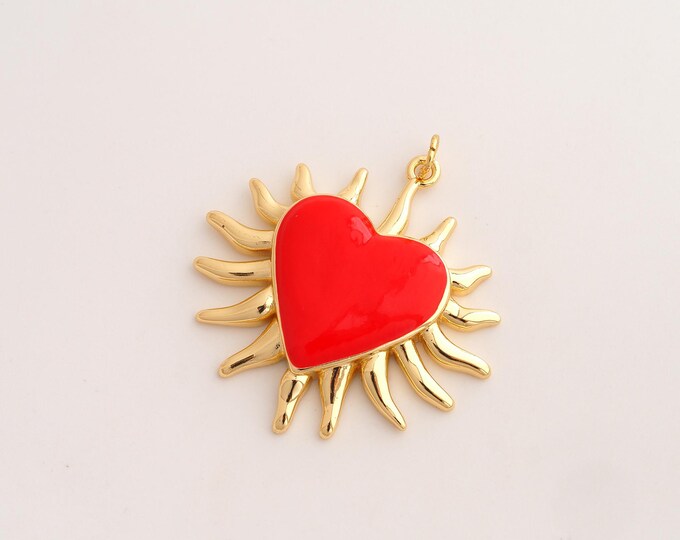 Enamel Heart Pendant,Love Pendant,18K Gold Filled Heart Charm,DIY Jewelry Accessories,38x35x4.6mm