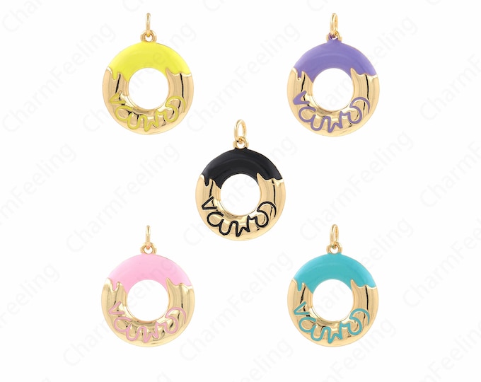 18K Gold Filled Dessert Pendant, Enamel Donut Pendant, Enamel Pendant, Donut Necklace, DIY Jewelry Accessories 24x19x3.5mm