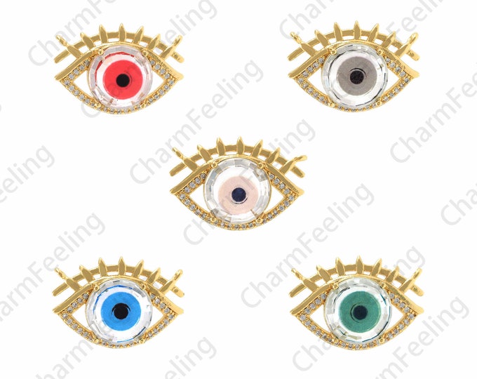 18K Gold Filling The Third Eye Charm, Beautiful Eye Necklace, Micropavé CZ Eye Charm, Eye Pendant, DIY Jewelry Accessories,24.3x17x6.7mm