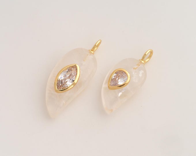 Natural Stone Pendant,Energy Stone Pendant,18K Gold Filled Stone Charm,DIY Jewelry Accessories,Big 37.5x14.8x9.3mm Small 31x14x8mm