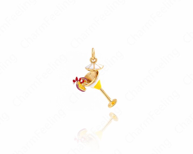 Wine Glass Pendant,Enamel Charm,Juice Necklace, 18K Gold Filled Drink Pendant, Micropavé CZ Cup Pendant,DIY Jewelry Supplies, 23.5x19.5x7mm