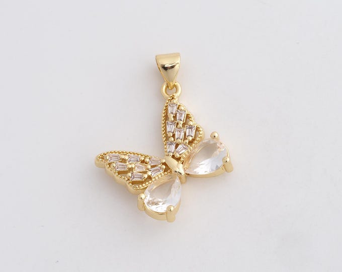 Animal Charm,MicroPave CZ Butterfly Necklace, Butterfly Charm, Butterfly Pendant, DIY Jewelry Making Accessories 29.7x22.2x5mm