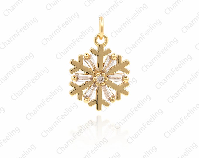 Gold snowflake pendant, snowflake with necklace, shiny gold snowflake pendant, used for jewelry making supplies 20.5×13×3mm 1pcs