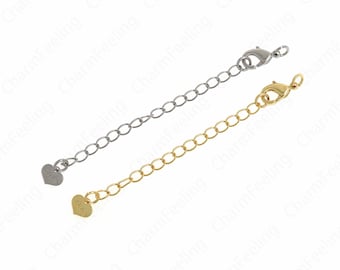 10pcs,18K Gold Filled Heart Chain Adjuster, Lobster Claw Clasp Jewelry Extension Chain, DIY Necklace Bracelet Tail Chain Accessories,7cm