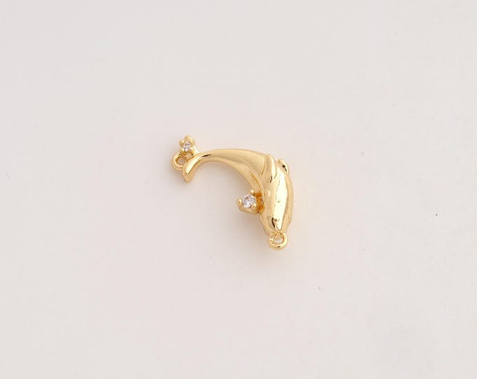 CZ Dolphin Pendant,Marine Life Pendant,18K Gold Filled Dolphin Charm,DIY Jewelry Accessories,19x10x5.2mm