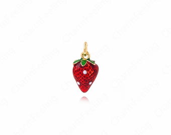 Strawberry Pendant, 18K Gold Filled Fruit Necklace,Strawberry Necklace,Fruit Jewelry,Strawberry Charm,DIY Jewelry Accessories 13.5x7x7mm